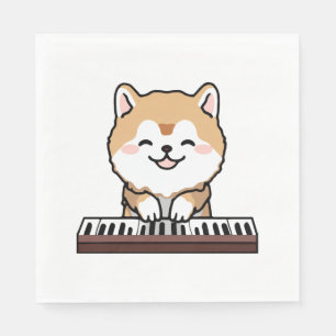 Kawaii Cute Dog Playing Piano Keyboard Napkins