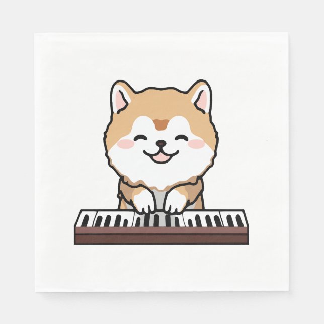 Kawaii Cute Dog Playing Piano Keyboard Napkins (Front)