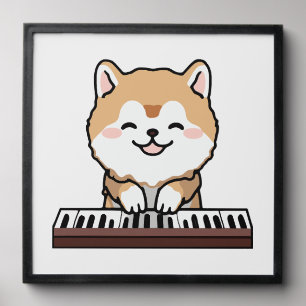 Kawaii Cute Dog Playing Piano Keyboard Peel And Stick Photo Tile