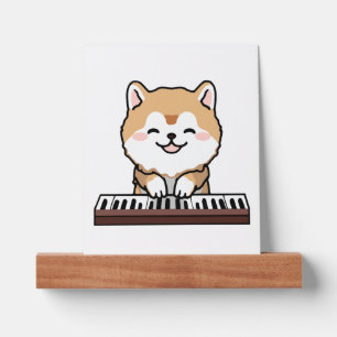 Kawaii Cute Dog Playing Piano Keyboard Picture Ledge