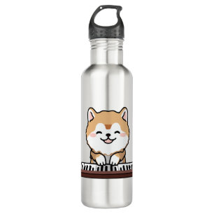 Kawaii Cute Dog Playing Piano Keyboard Stainless Steel Water Bottle