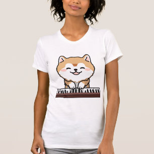 Kawaii Cute Dog Playing Piano Keyboard T-Shirt