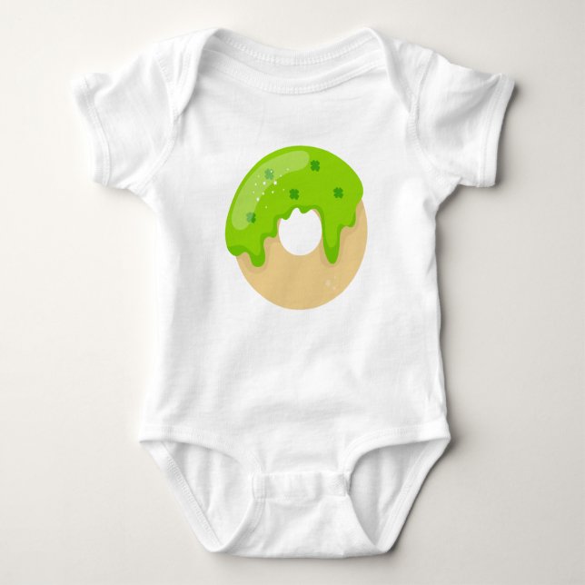 Kawaii Cute Donut Green Shamrock Frosting St Paddy Baby Bodysuit (Front)