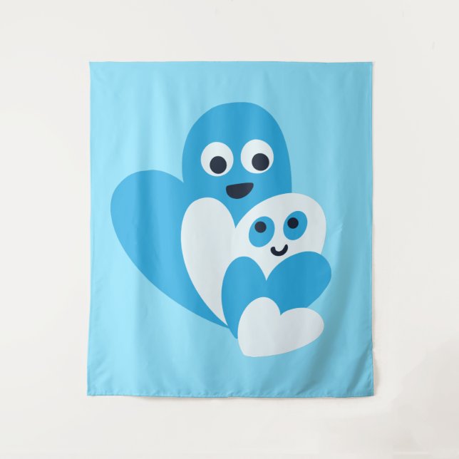 Kawaii Cute Family Of Happy Hearts Kids Tapestry (Front)