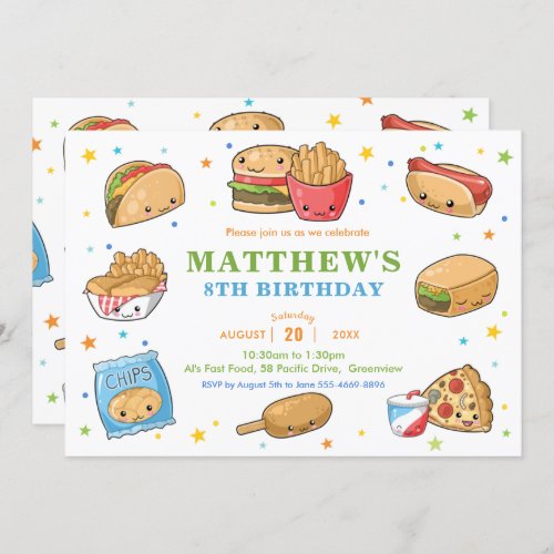 Kawaii Cute Fast Food Party Boy Birthday Invitation
