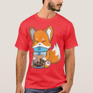 kawaii cute fox drinking boba tea bubble tea for a T-Shirt