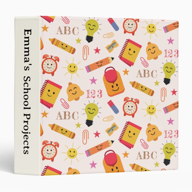 Kawaii Cute Funny School Supplies Personalized  3 Ring Binder (Front/Spine)