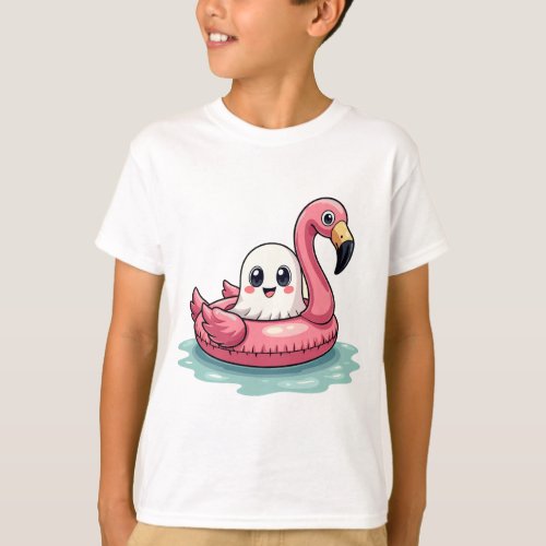 Kawaii Cute Ghost On A Pool Funny Spooky Summer Su T_Shirt