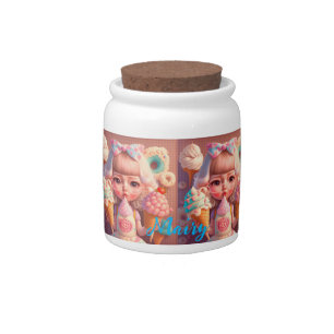 Kawaii cute girl with ice creams candy jar