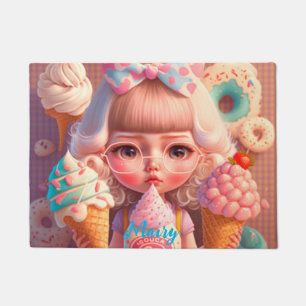 Kawaii cute girl with ice creams custom doormat