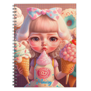 Kawaii cute girl with ice creams notebook