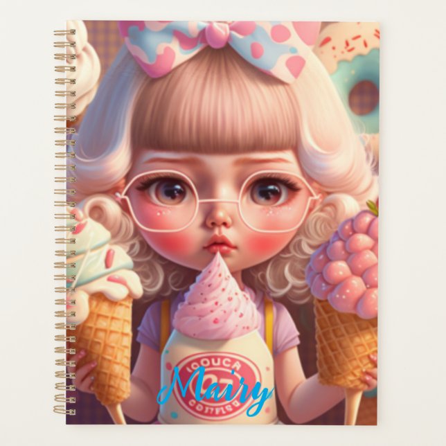 Kawaii cute girl with ice creams       notebook (Front)