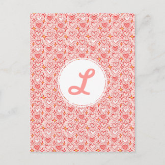 kawaii cute hand drawn hearts stars pink monogram postcard