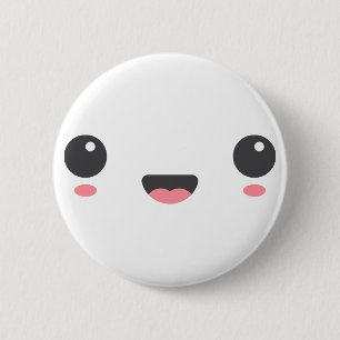 Kawaii, cute happy face, white button