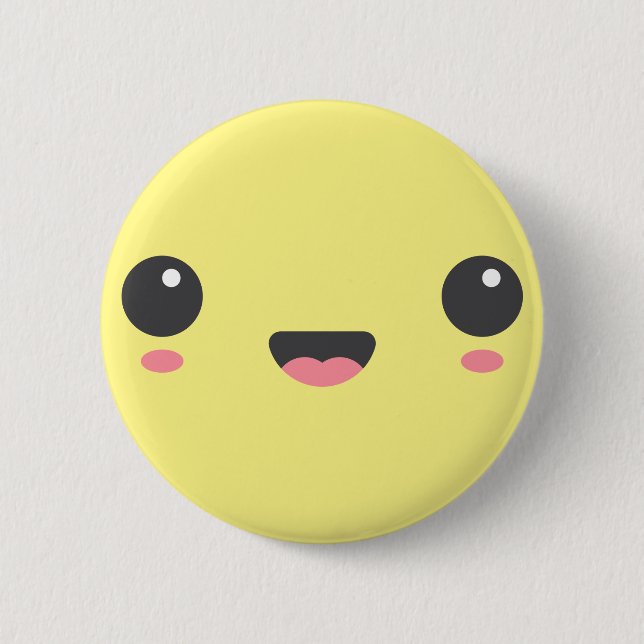Kawaii, cute happy face, yellow button (Front)
