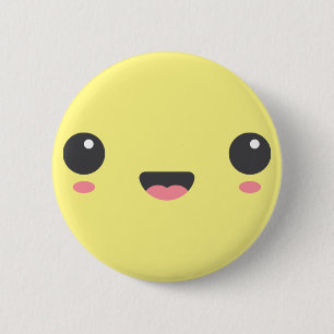 Kawaii, cute happy face, yellow button