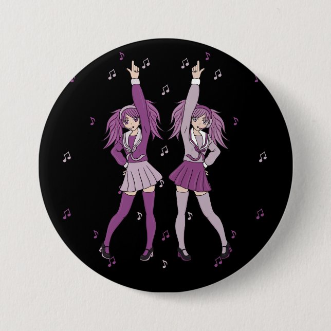 Kawaii Cute Harajuku Dancing Anime Girls Button (Front)