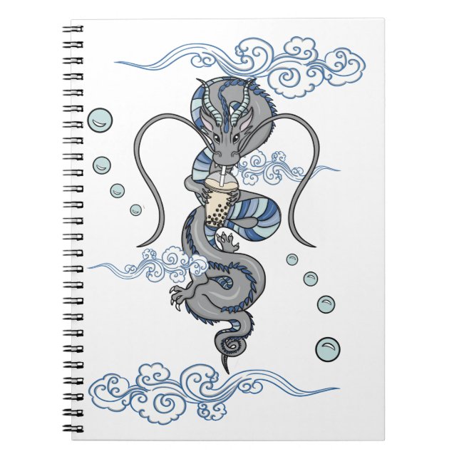 Kawaii Cute Japanese Dragon Milk Boba Tea Blue  Notebook (Front)
