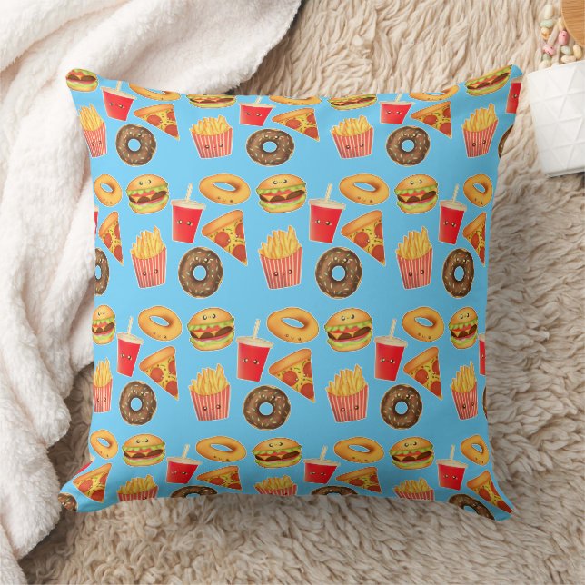 Kawaii Cute Junk Food  Throw Pillow (Blanket)