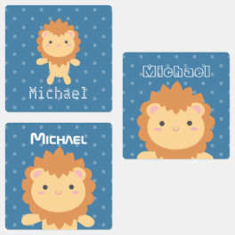 Kawaii Cute King of the Jungle Cartoon Lion Boy Kids' Labels