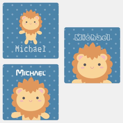 Kawaii Cute King of the Jungle Cartoon Lion Boy Kids Labels