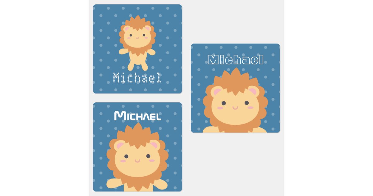 Kawaii Cute King Of The Jungle Cartoon Lion Boy Kids Labels