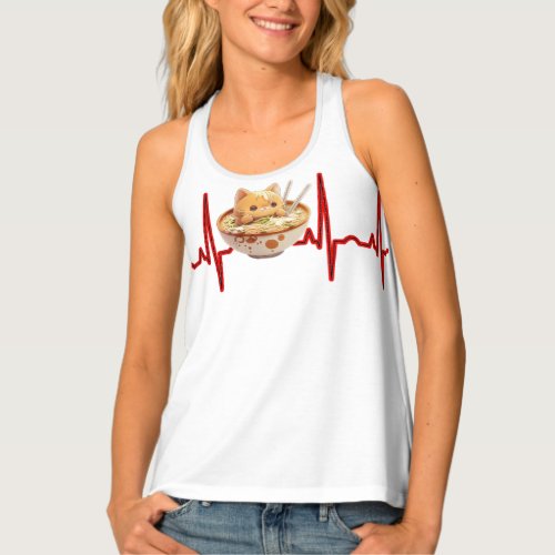 Kawaii Cute Kitten Ramen EKG Heartbeat Otaku Anime Tank Top