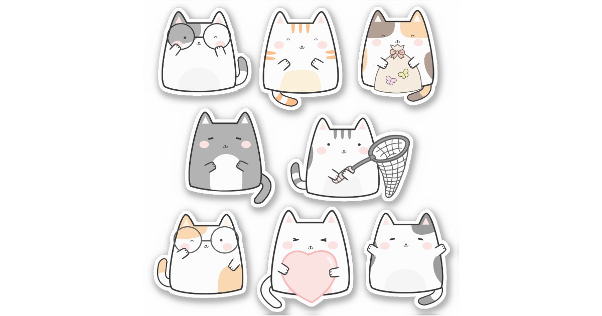 Kawaii Cute Kitty Cat Vinyl Stickers | Zazzle