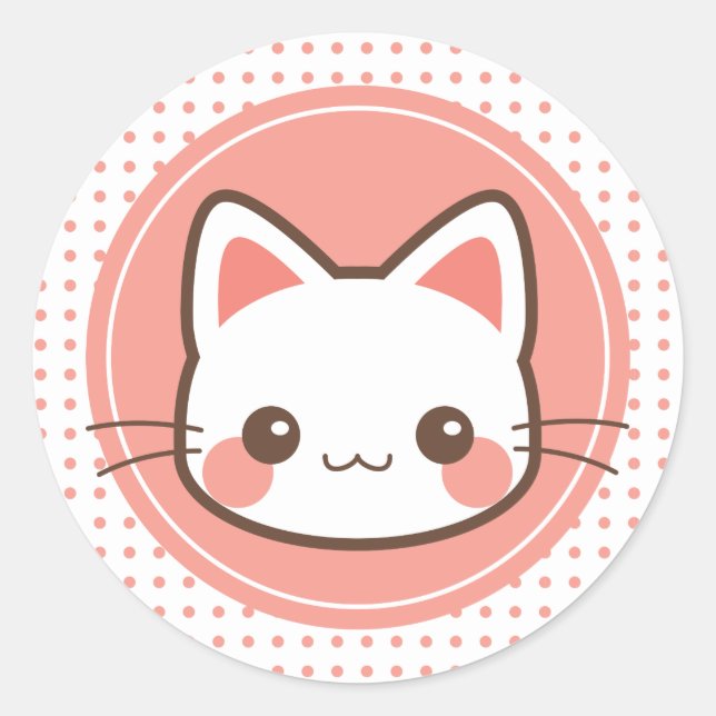 Kawaii cute kitty classic round sticker (Front)