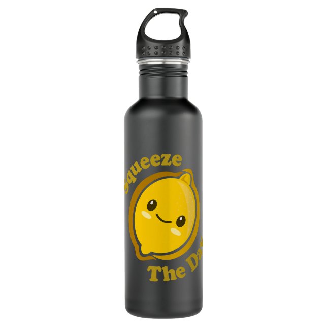 Kawaii Cute Lemon Squeeze The Day Funny Fruit Food Stainless Steel Water Bottle (Front)