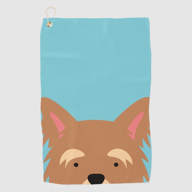 Kawaii Cute Little Yorkie Puppy Dog. Golf Towel (Front)