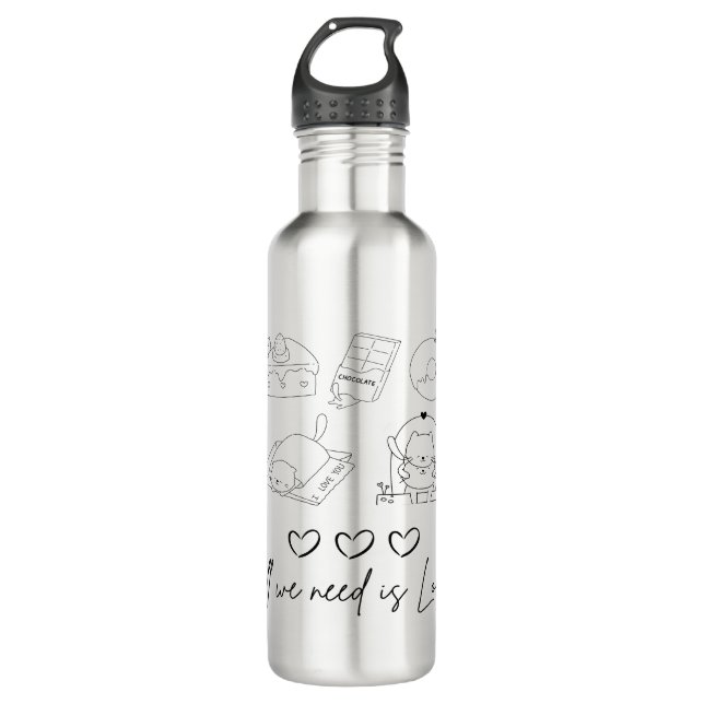 kawaii cute Love Stainless Steel Water Bottle (Front)