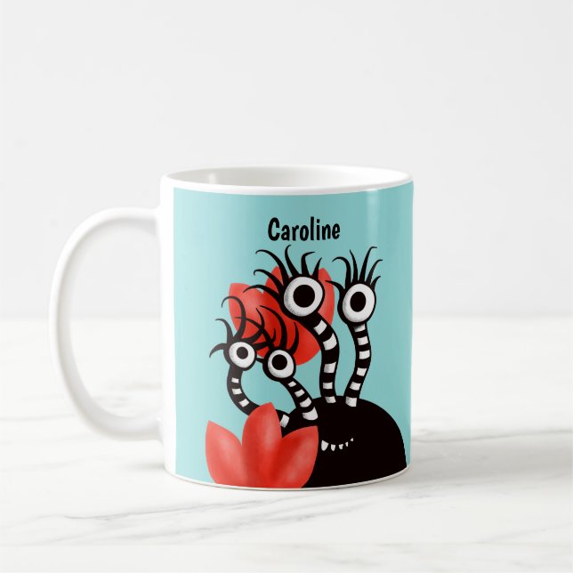 Kawaii Cute Monster Kids Name Coffee Mug (Left)