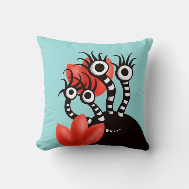 Kawaii Cute Monster Kids Throw Pillow (Front)