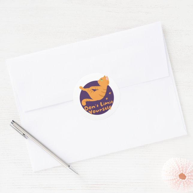 Kawaii cute orange cat doing yoga poses classic round sticker (Envelope)