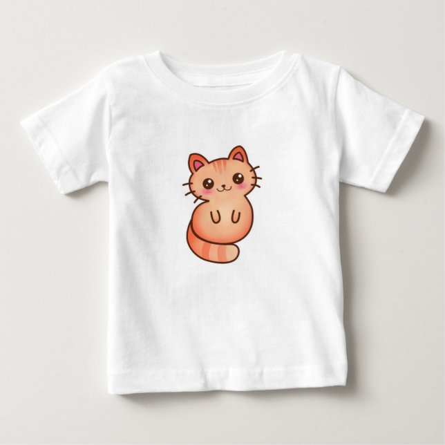 Kawaii Cute Orange Cat Illustration Baby T-Shirt (Front)