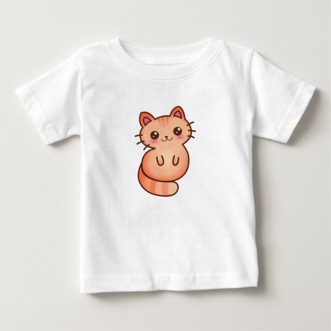 Kawaii Cute Orange Cat Illustration Baby T-Shirt (Front)