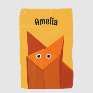 Kawaii Cute Origami Fox Geometric Yellow Kids Name Golf Towel