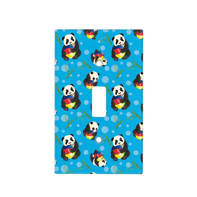 Kawaii Cute Panda Bear Pattern Light Blue Dots Light Switch Cover (Front)
