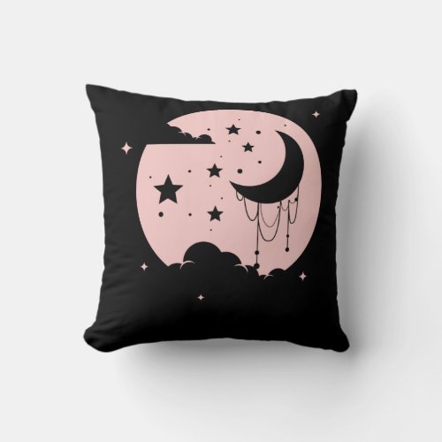Kawaii Cute Pastel Goth Moon Throw Pillow