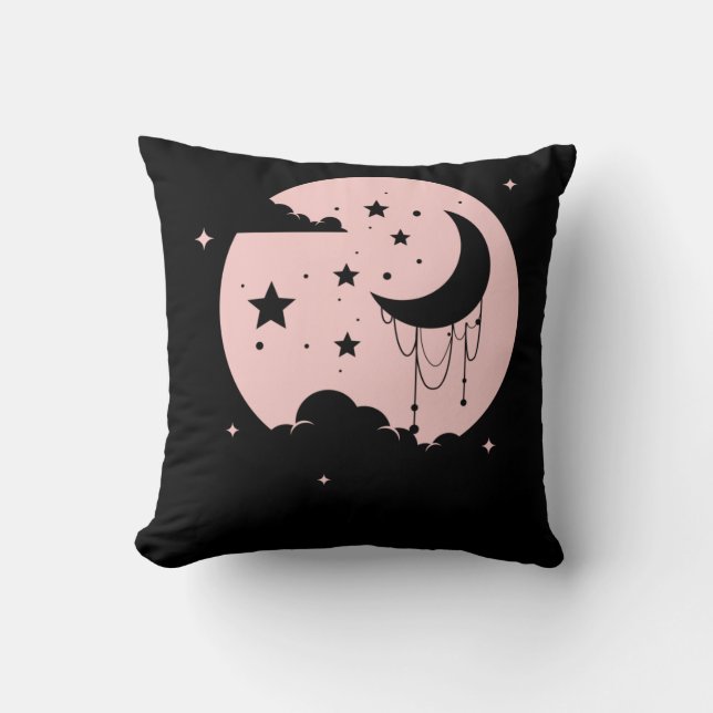 Kawaii Cute Pastel Goth Moon Throw Pillow (Front)