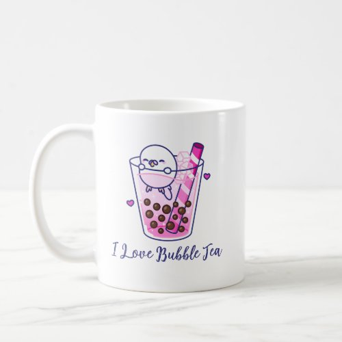 Kawaii Cute Pastel Pink Budgie Boba Bubble Tea Coffee Mug