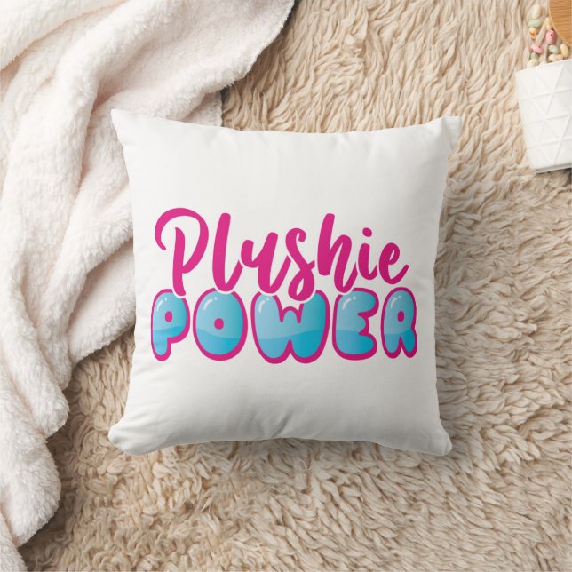 Kawaii Cute Pink Blue Plushie Power Throw Pillow (Blanket)