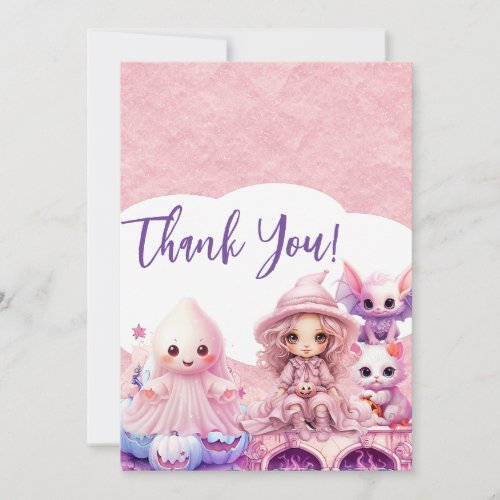 Kawaii Cute Pink Halloween Flat Thank You Card