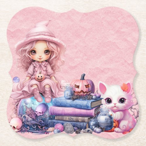 Kawaii Cute Pink Halloween  Paper Coaster