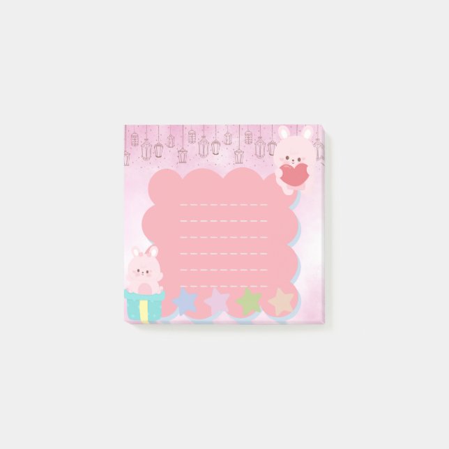 Kawaii Cute Pink Purple Bear Post-it Notes (Front)