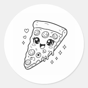 Kawaii cute pizza slice coloring classic round sticker