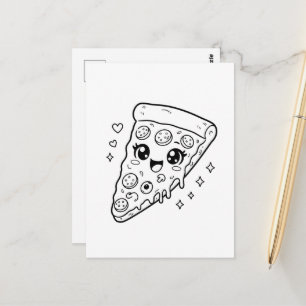 Kawaii cute pizza slice coloring postcard