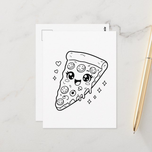 Kawaii cute pizza slice coloring postcard (Front/Back In Situ)