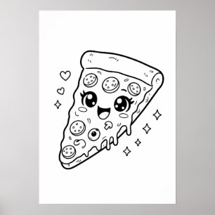 Kawaii cute pizza slice coloring poster
